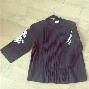 World Market High Neck Embroidered Sleeve Blouse